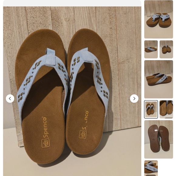 Spenco Blue Riveted Flipflops, Sandals 8 - Picture 3 of 6